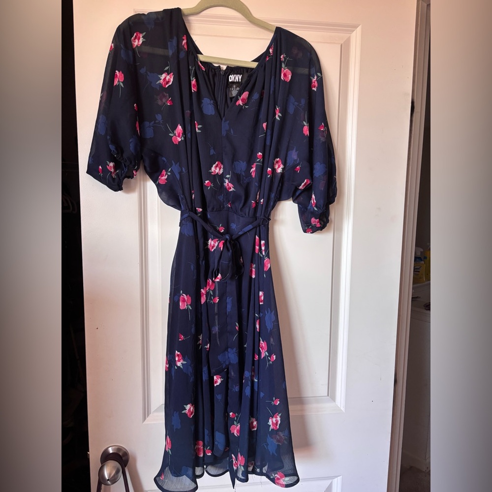 DKNY Navy Dress with Pink Floral Pattern